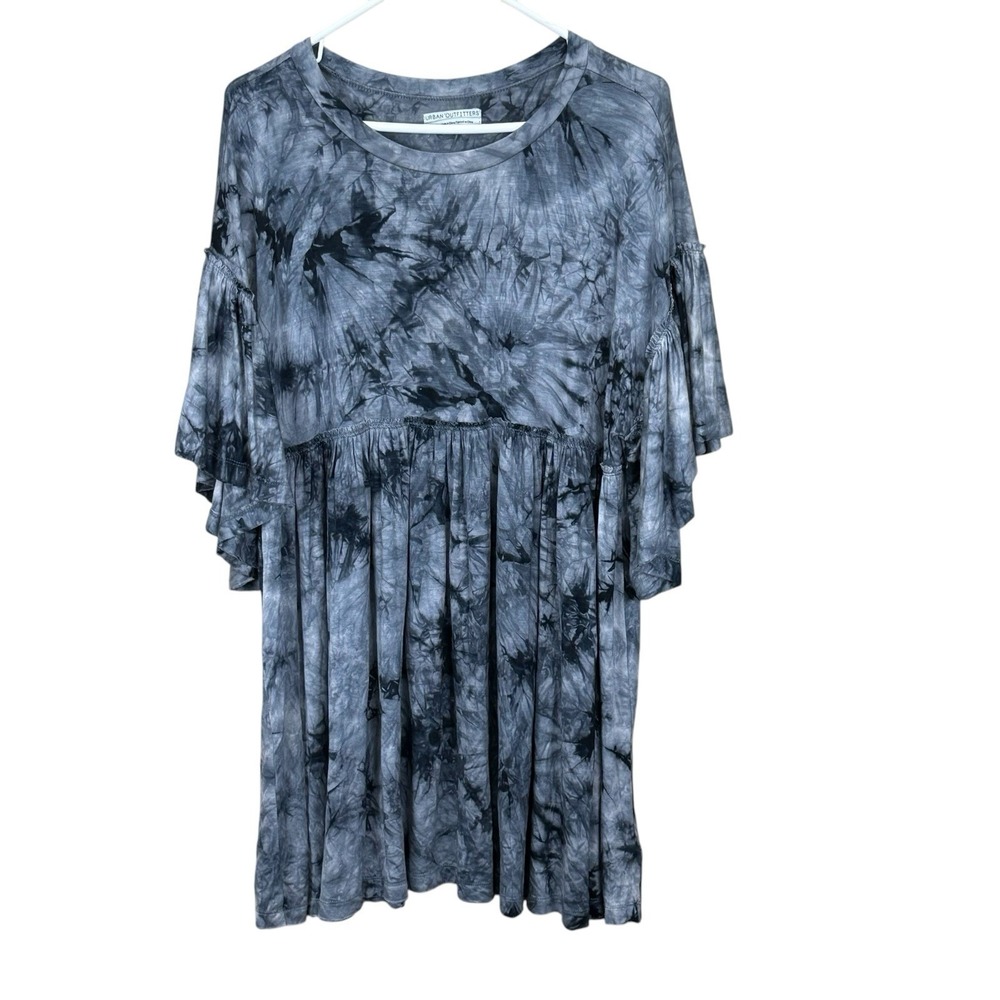 Urban Outfitters Dress Medium Gray Tie Dye Oversized Baza Tiered Mini Bohemian